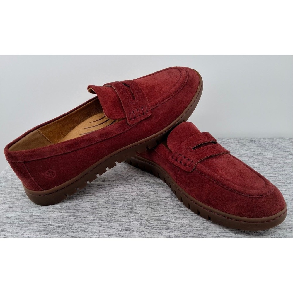 Born Womens 8M Burgundy Suede Penny Loafers Comfort Slip On Shoes - Picture 4 of 10